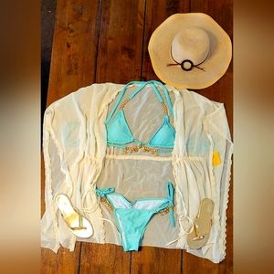 Shein 2 piece turquoise swimsuit Free Sandals